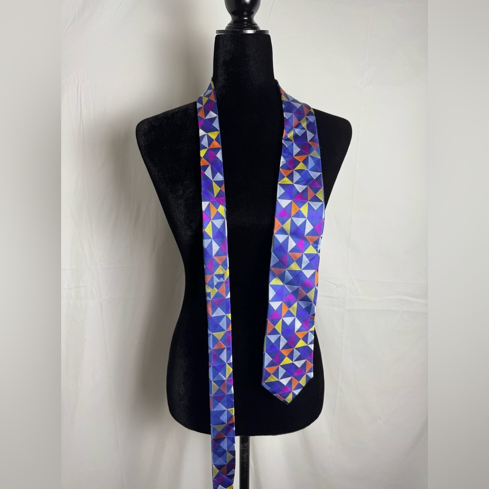 Paul Fredrick Multi Color Blue Purple Geometric Silk Tie